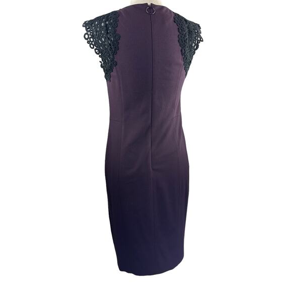 Akris Punto Sheath Dress Crochet Mesh Cap Sleeves Eggplant Purple Women's Size 8 - Picture 7 of 16
